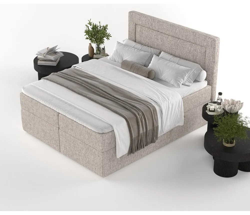 Jasnobrązowe łóżko boxspring ze schowkiem 180x200 cm Imagine – Maison de Rêve