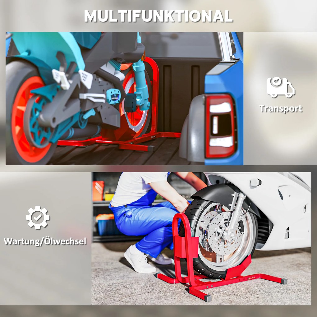 HOMCOM Podpórka do motocykli 17-21", 430-530 mm przednie koło, regulowana, metalowa, czerwona