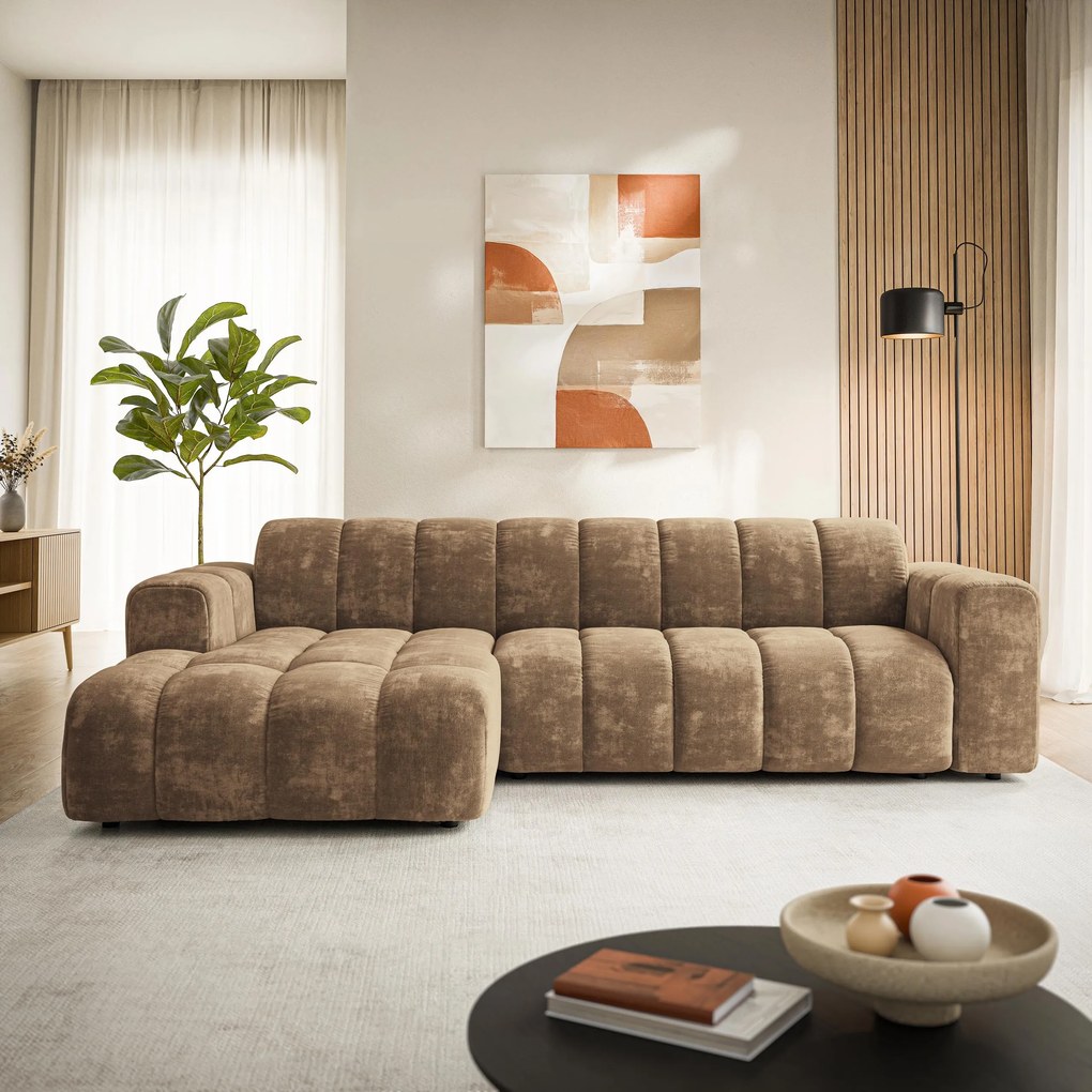 Masseno Narożnik SETIA Lewostronny, L-Kształtny, Nowoczesna Sofa narożna, Tkanina Szenilowa - Beżowy, LUMO 30