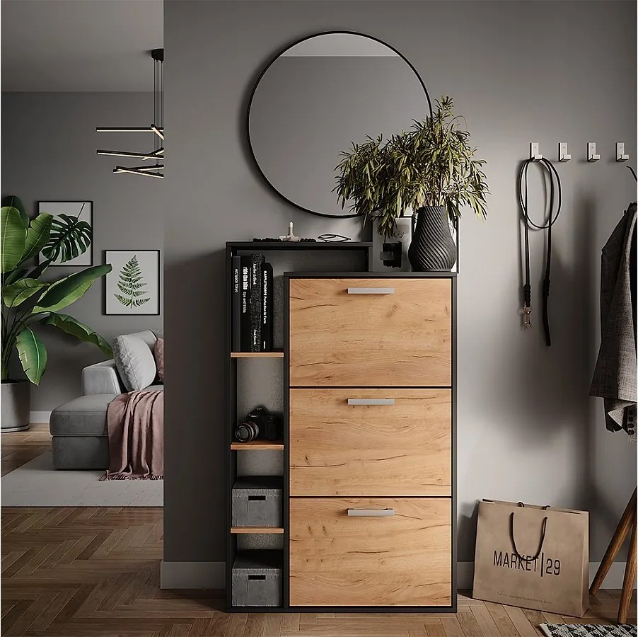 Wywrotka na buty złoty dąb power/antracyt 80x24.2x128.3 orlando