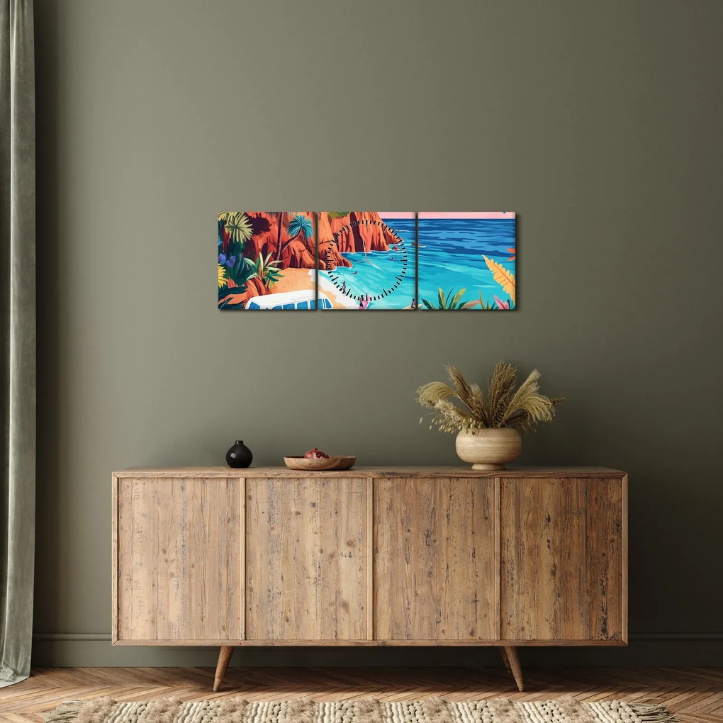Obraz - Karawan nad oceanem (z zegarem) (90x30 cm)