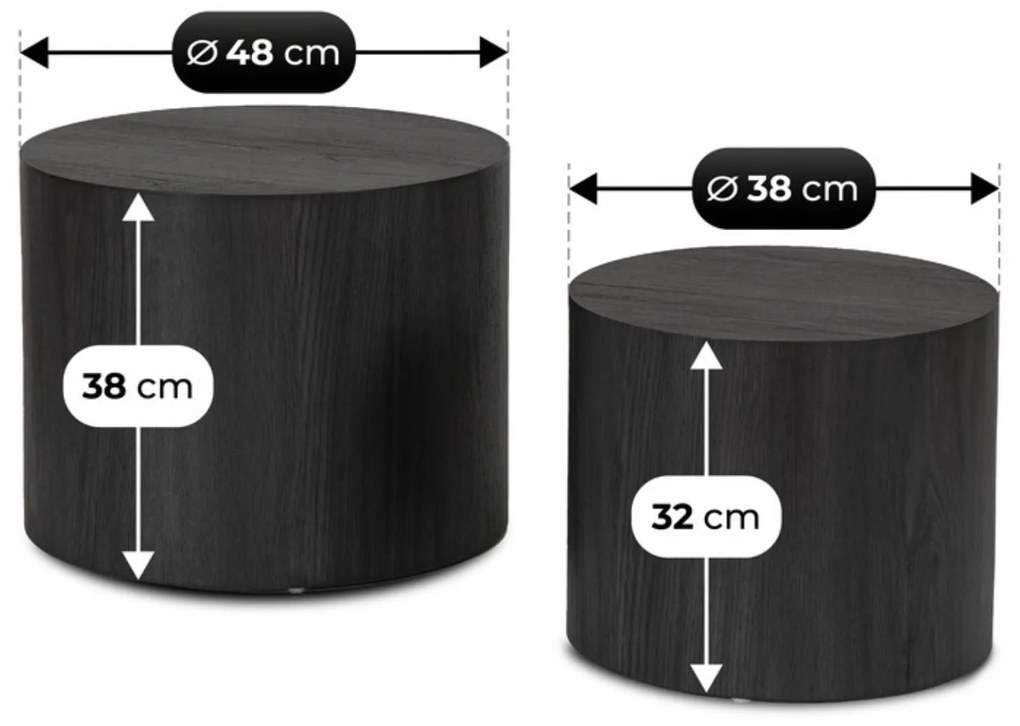 Zestaw Stolików Kawowych LEILA 38 cm/48 cm Czarny Loft
