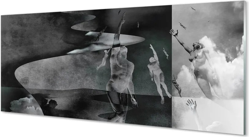 Panel szklany do Kuchni Czarno-Białe Niebo i Ludzie