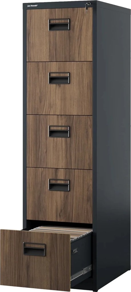 Metalowa szafka kartotekowa 46 x 62 x 162,5 cm, Eco Design Sara V5, kolor antracyt/orzech
