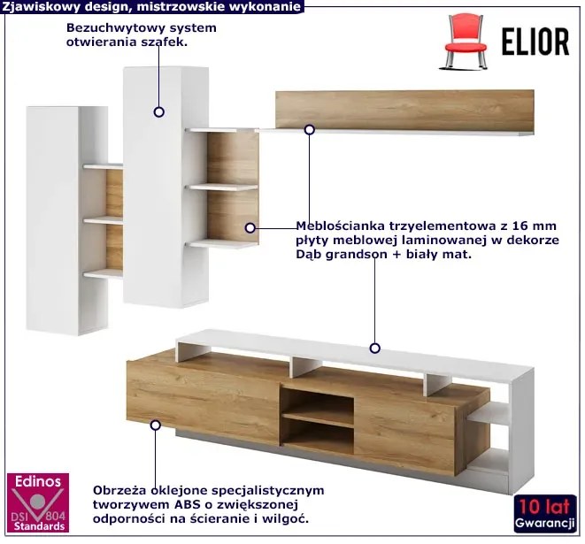 Meblościanka dąb grandson + biały mat Gigi 4X