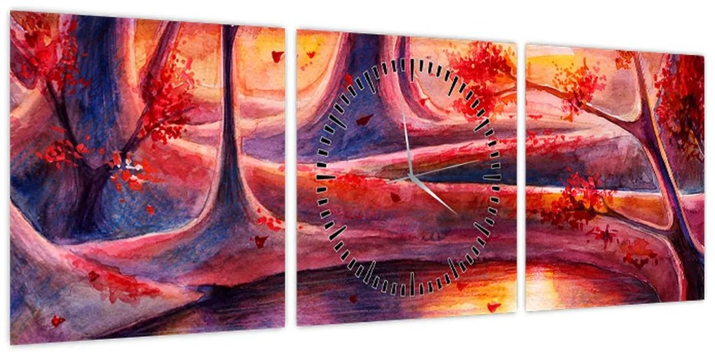Obraz magicznego lasu (z zegarem) (90x30 cm)