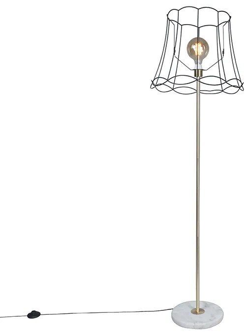 Retro lampa podłogowa mosiądz z kloszem Granny Frame czarny 45 cm - Kaso