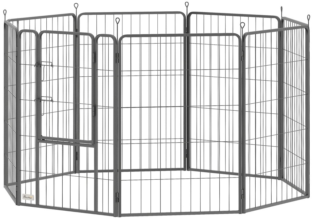 PawHut Kojec dla Szczeniąt 8-panelowy, Elastyczny i Składany z Drzwiami i Kolcami do Ziemi, 100cm Wysokość
