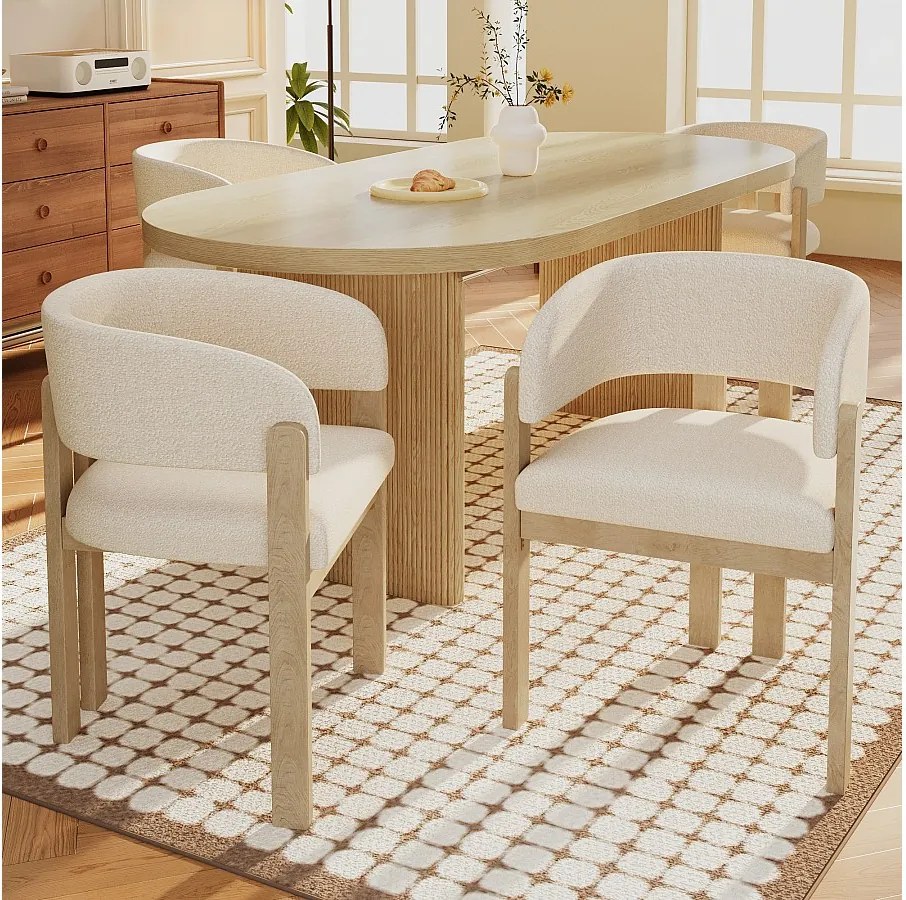 Zestaw 4 krzeseł do jadalni z litego drewna - 60 x 51 x 80 cm - zakrzywione oparcie - tapicerka pętelkowa - naturalny