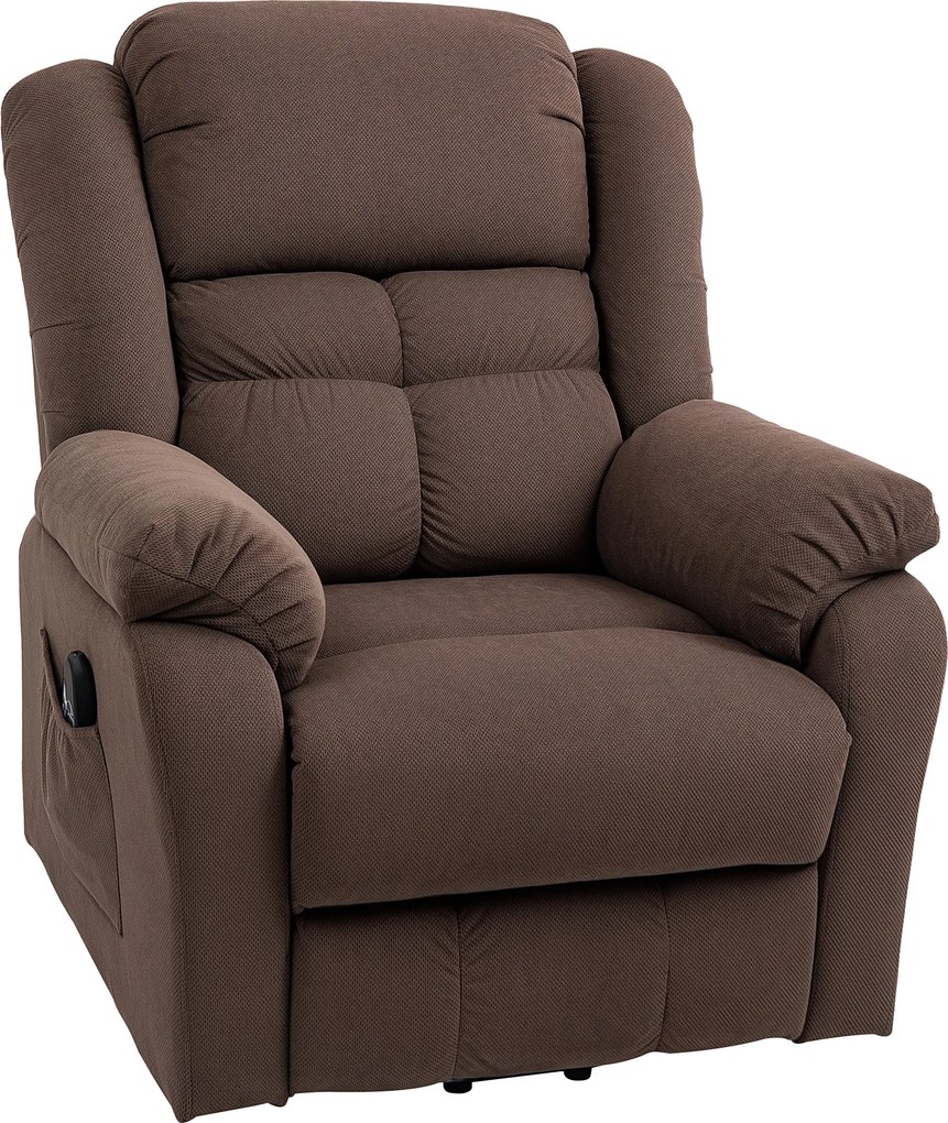 HOMCOM Fotel z Pomocą przy Wstawaniu, Maszającym i Ogrzewaniem Odcinka Lędźwiowego, Relaksacyjny z Pilotami i Bocznymi Kieszeniami, Ciemnobrązowy