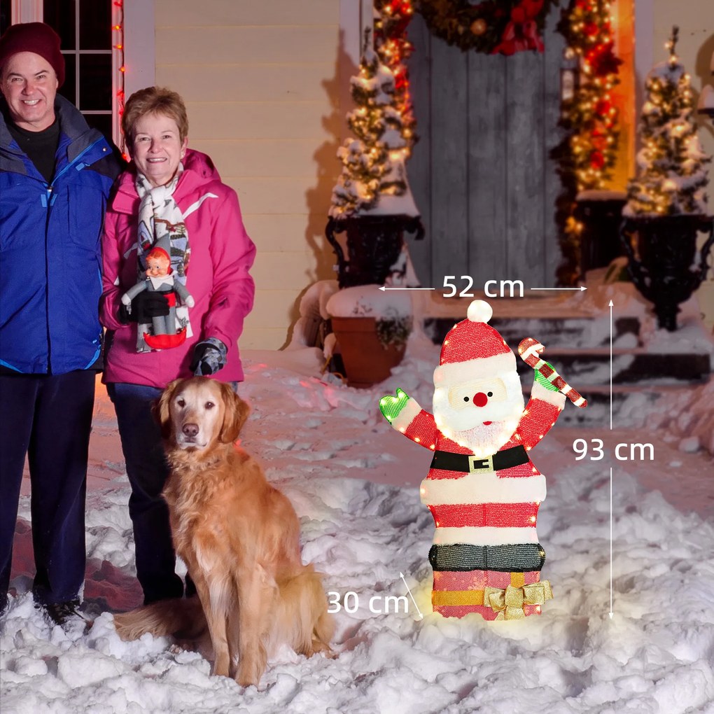 Outsunny Mikołaj LED 93 cm z 97 ciepłymi LED — stalowy stelaż, do wnętrz i na zewnątrz