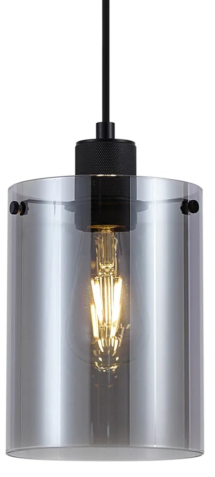 Designerska lampa wisząca czarna z przydymionym szkłem - Domo