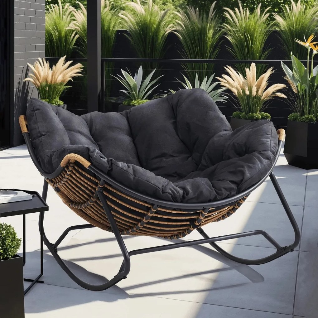 Bujany fotel ogrodowy z poduszką Elton, czarny