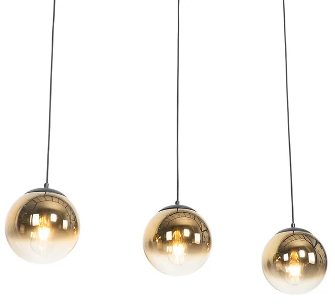 Lampa wisząca w stylu art deco czarna ze złotym szkłem, owalna, 3-światłowa - Pallon ArtDeco Oswietlenie wewnetrzne