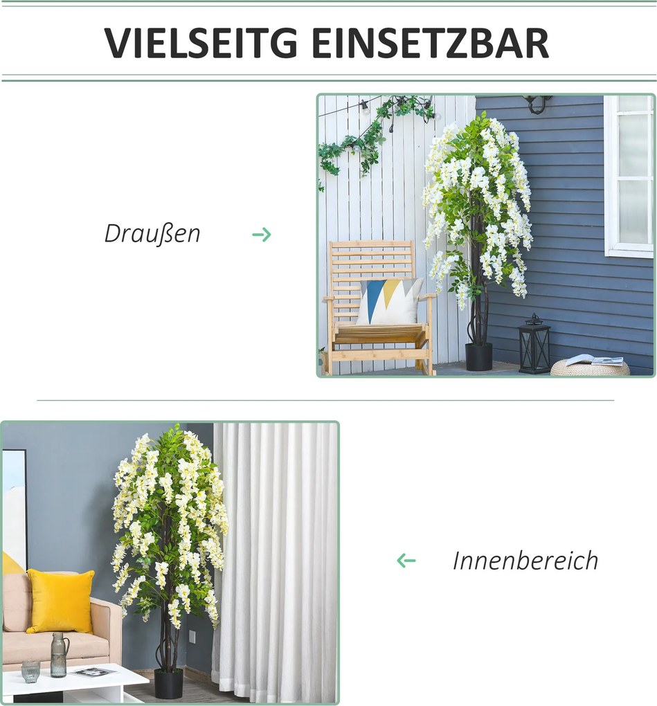 Sztuczna Glicynia Biała i Zielona Drzewko Dekoracyjne do Wnętrz 120cm | Aosom PL