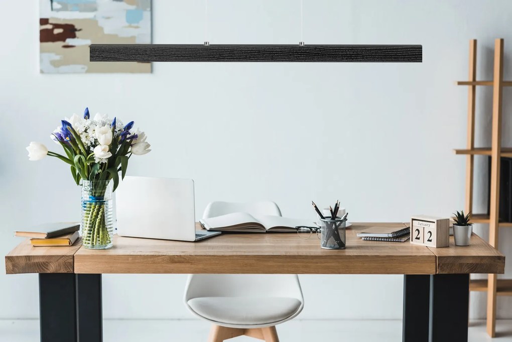 Czarna lampa wisząca LED 80 cm z drewna jesionowego L80KB-4K-SCHWARZ w