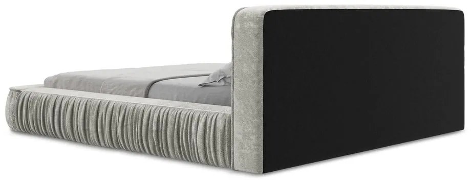 Jasnoszare tapicerowane łóżko dwuosobowe ze schowkiem i stelażem 140x200 cm Keoni – Makamii