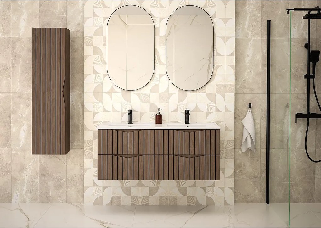 Zestaw Łazienkowy 120cm Szafka z Umywalką Słupek Ryflowane Fronty Dąb Orzech Stella