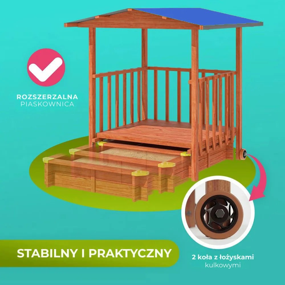 Piaskownica z werandą SUNNY, 130x130x143cm, brązowa/niebieska Jurhan