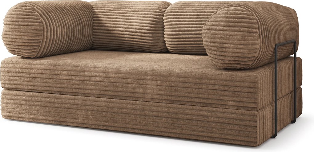 Masseno Sofa piankowa ALVIO z funkcją spania, Kanapa z pianki do salonu, Bezmontażowa, Tkanina sztruksowa – Beżowy TILIA 17