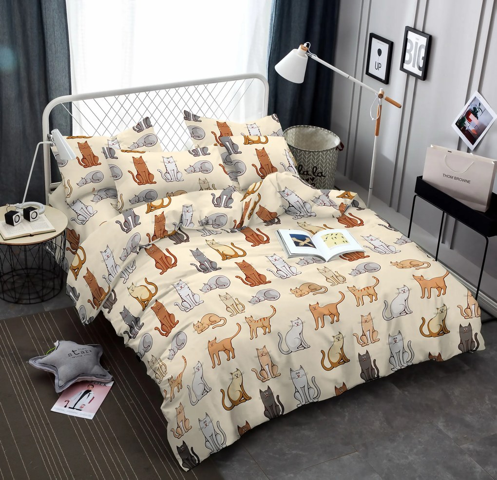 PrzytulneMieszkanie.pl PrzytulneMieszkanie.pl Poścel z mikrofibry COLORED CATS kremowa Rozmiar pościeli: 70 x 90 cm | 140 x 220 cm