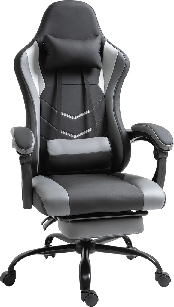 Vinsetto Ergonomiczne krzesło gamingowe z podnóżkiem krzesło biurowe do biurka czarne | Aosom PL