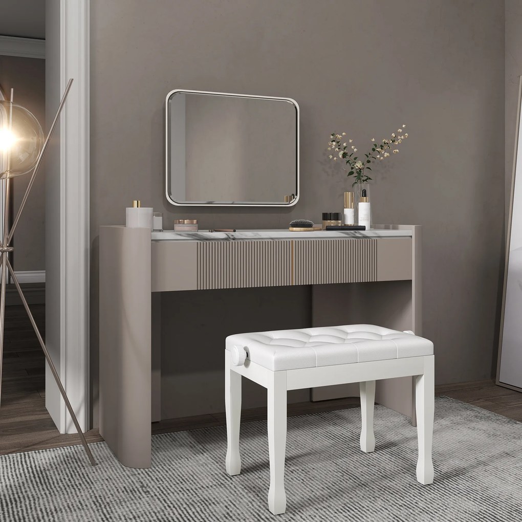 HOMCOM Ławka do Pianina z Regulacją Wysokości, Pianobank z Wyściełanym Siedziskiem z Ekoskóry 64 x 35 x 45-55 cm Biała | Aosom PL