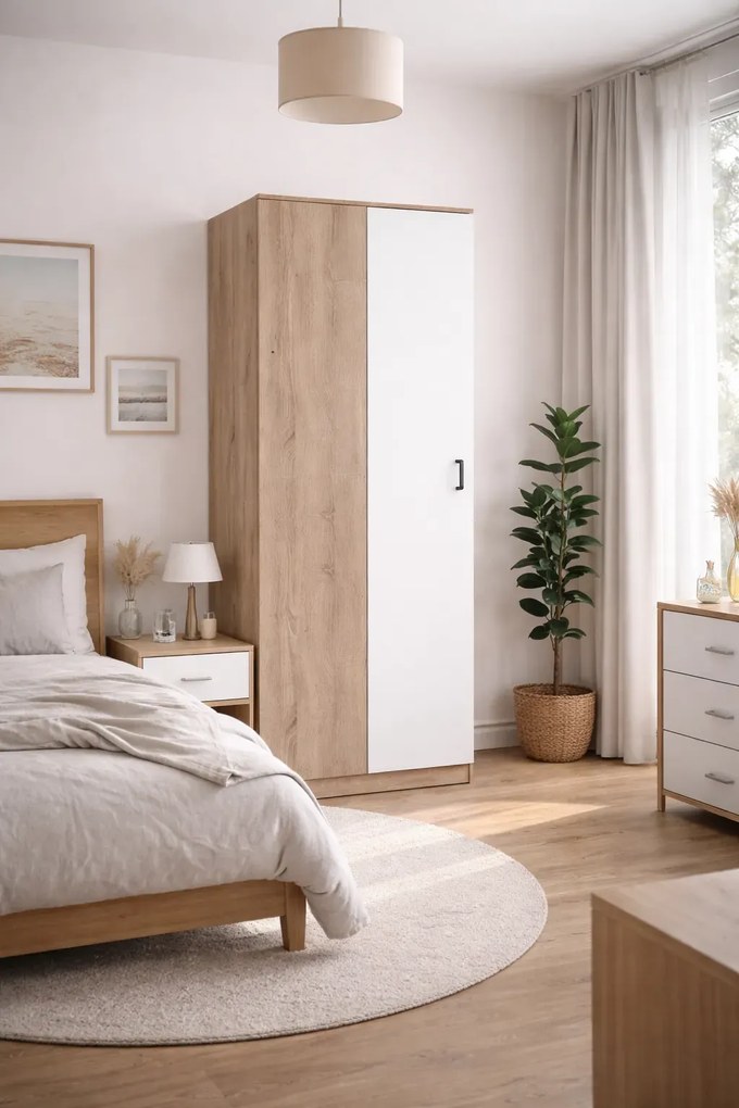 Szafa narożna uchylna w kolorze dąb sonoma + biały W7-A60