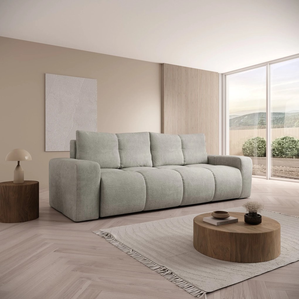 Masseno Sofa DUCA z funkcją spania i pojemnikiem na pościel, Rozkładana sofa - Szary, FLOW 16