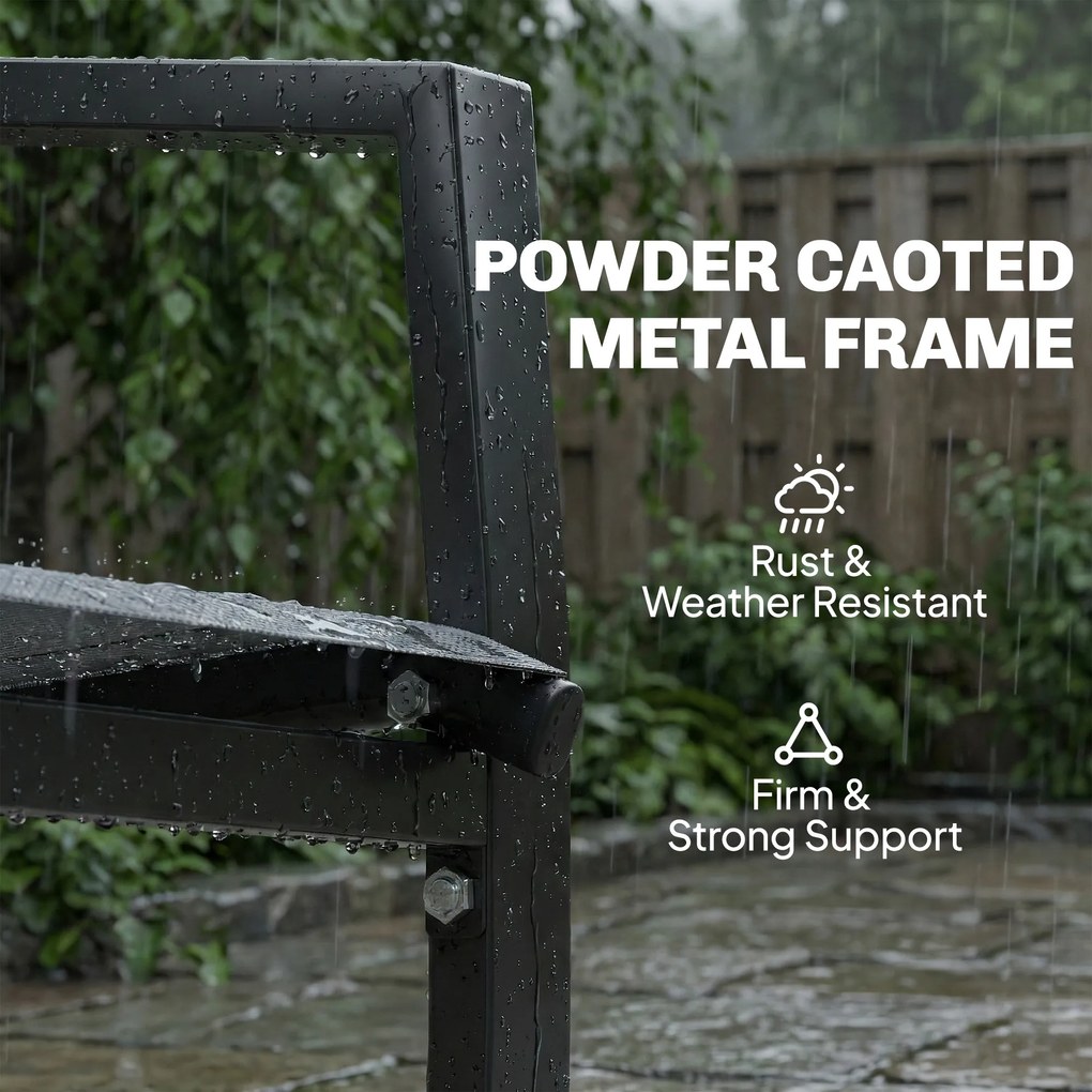 Outsunny Dwuosobowa ławka ogrodowa z oparciem i podłokietnikami, dwupoziomowy stolik, ławka parkowa 240 kg obciążenia, 135 x 67 x 81 cm, szary | Aosom PL