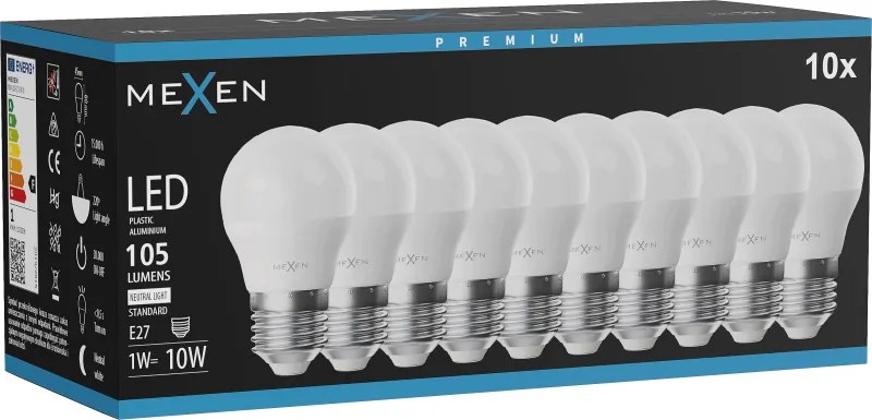 Mexen Nova 10x żarówka LED E27, G45, 1W, Neutralna - 4000K, 105 lm - L101-E27-0140-01x10