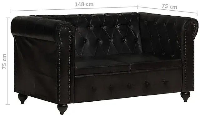 Skórzana 2-osobowa czarna sofa w stylu Chesterfield - Clementine 2Q