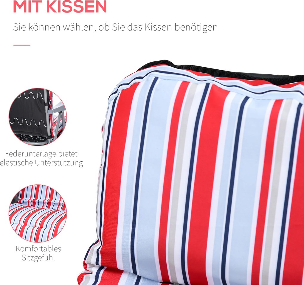 Outsunny zestaw leżaków z poduszkami składany kolor czerwony, 60 x 75 x 65-102 cm