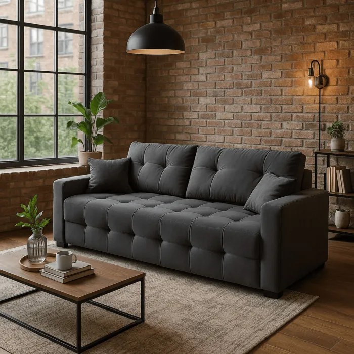 Sofa z Funkcją Spania FAVIO Wersalka Rozkładana Dwuosobowa Welurowa Szara Nowoczesna do Salonu