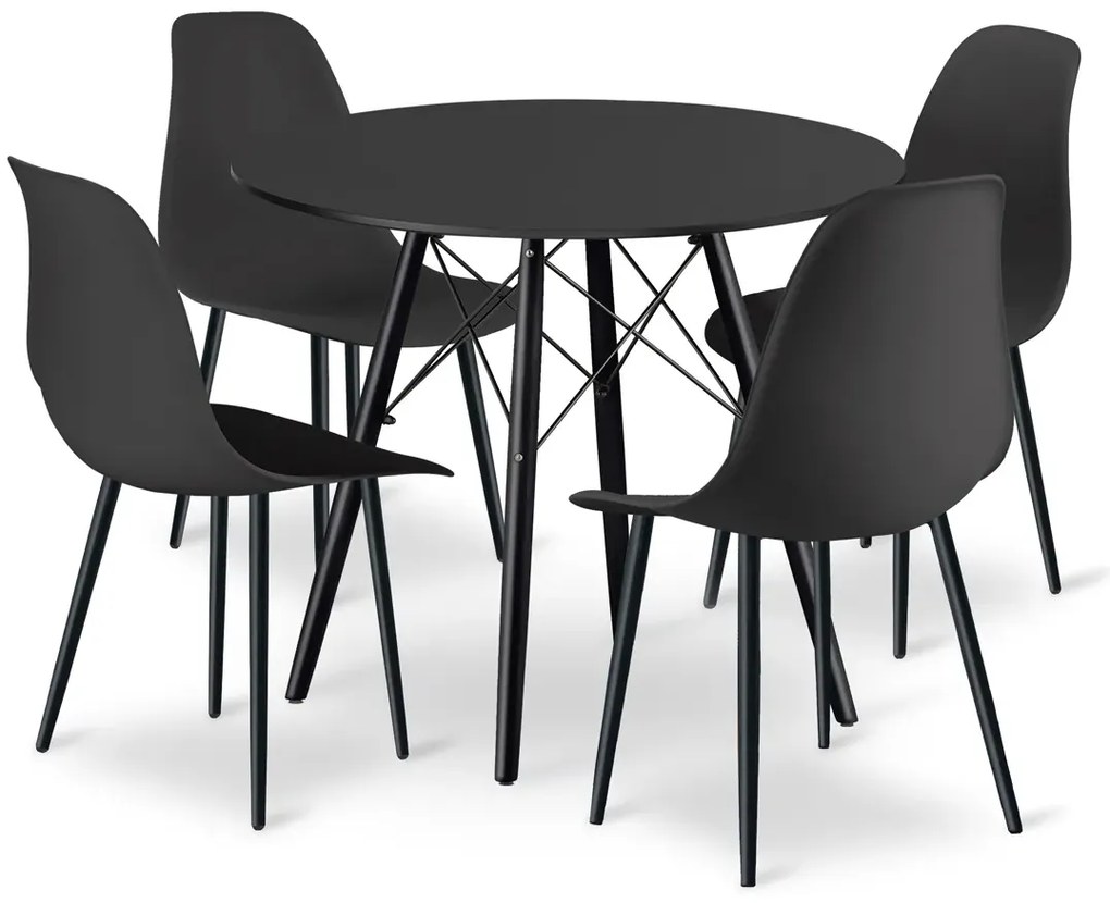 Okrągły czarny stół z 4 krzesłami H0-D06