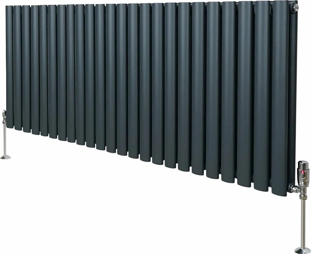 Grzejnik kolumnowy owalny z zaworami – 600 mm x 1440 mm – antracytowo-szary