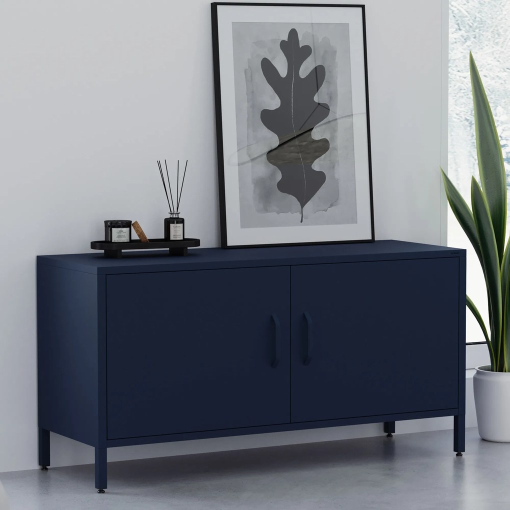 Szafka RTV metalowa na nóżkach granatowa, 1150x595x400 mm: ROSA Modern