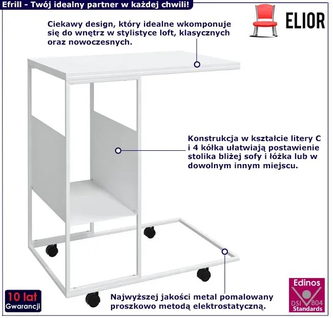 Biały stolik boczny na kółkach - Ekster