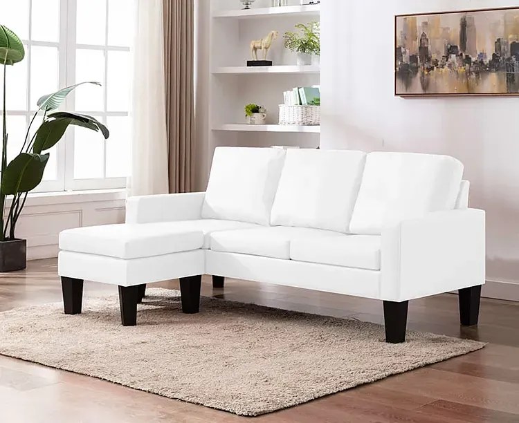 3-osobowa biała sofa z ekoskóry z podnóżkiem - Lencor 4Q