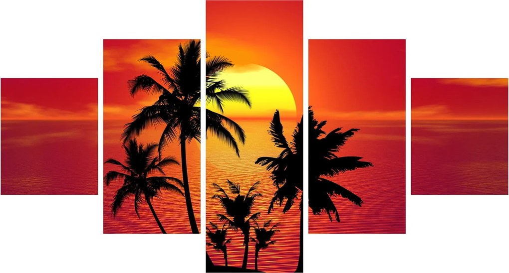 Obraz sylwetki wyspy z palmami (125x70 cm)