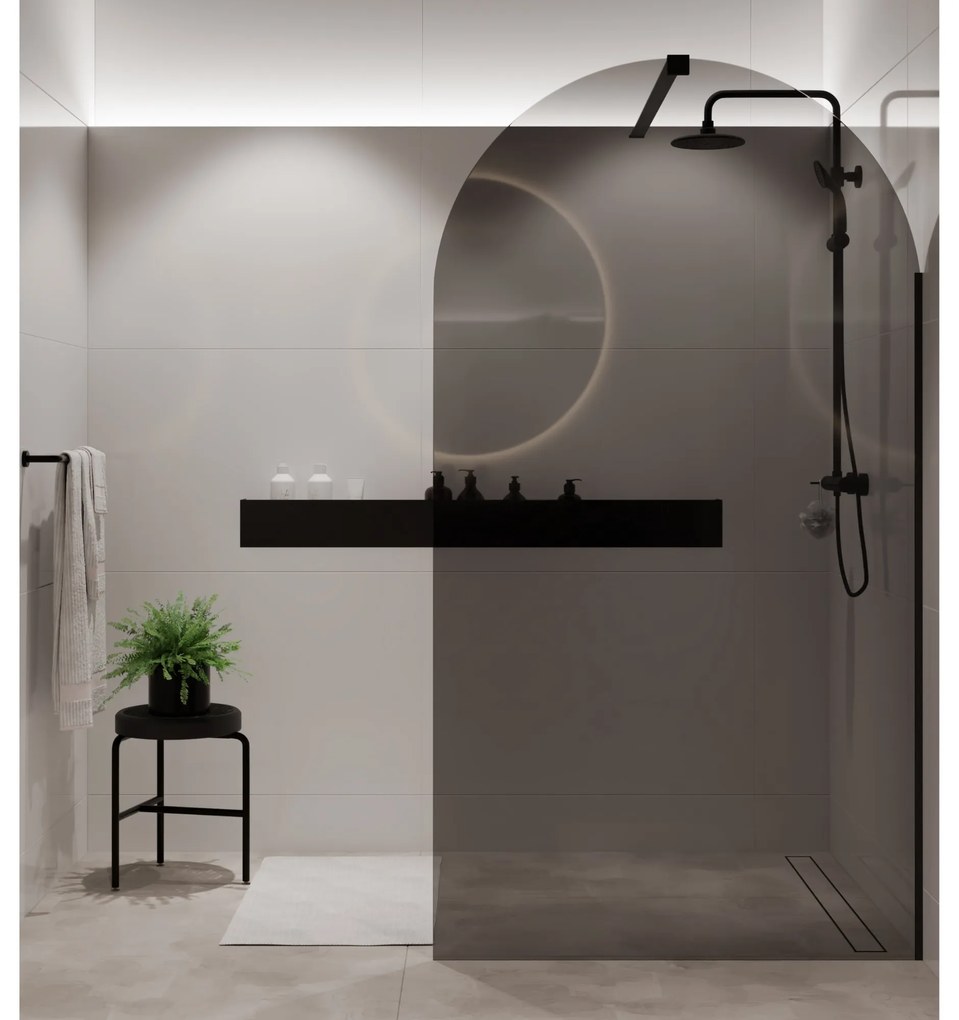 Ścianka prysznicowa WALK IN fix grafitowa półokrągła 8mm MOLIS Grafit Oval MASSI | Różne rozmiary : Kolor profili kabiny - chrom / srebrny, Szerokość ścianki - 100 cm, Typ montażu - WALK in FIX (Do ściany)
