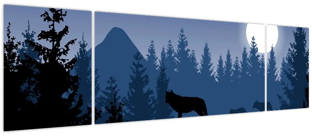 Obraz - Wataha wilków pod księżycem w pełni (170x50 cm)