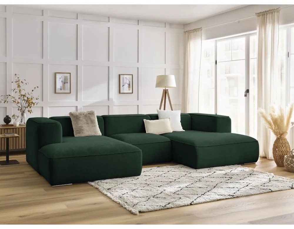 Ciemnozielony narożnik z materiału bouclé (w kształcie litery U) Zephyr – Bobochic Paris