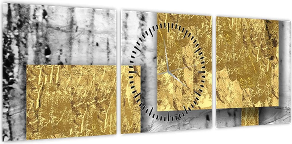 Obraz - Złote kwadraty N⁰3 (z zegarem) (90x30 cm)