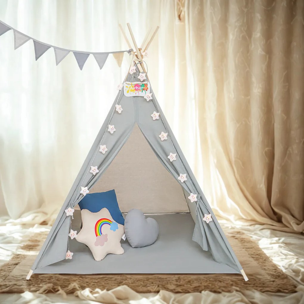 Namiot tipi JULIUS, 120x120x160cm, szara/niebieska Jurhan