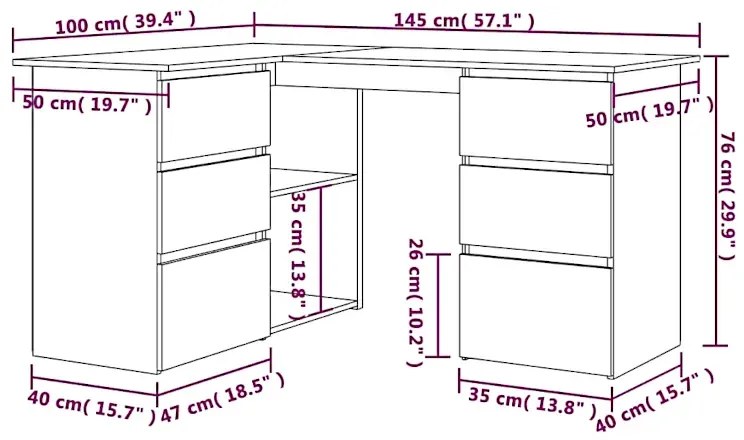 Biurko narożne w kolorze brązowego dębu B6-L83