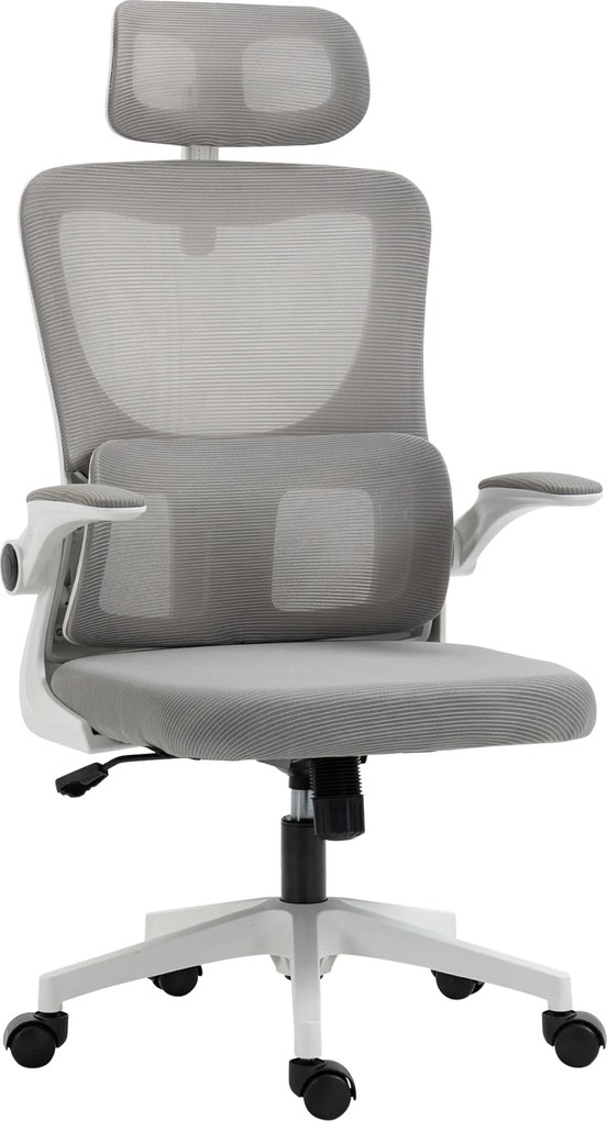 Vinsetto Fotel biurowy szary regulowana wysokość odchylane oparcie zagłówek do 120 kg ergonomiczny | Aosom PL