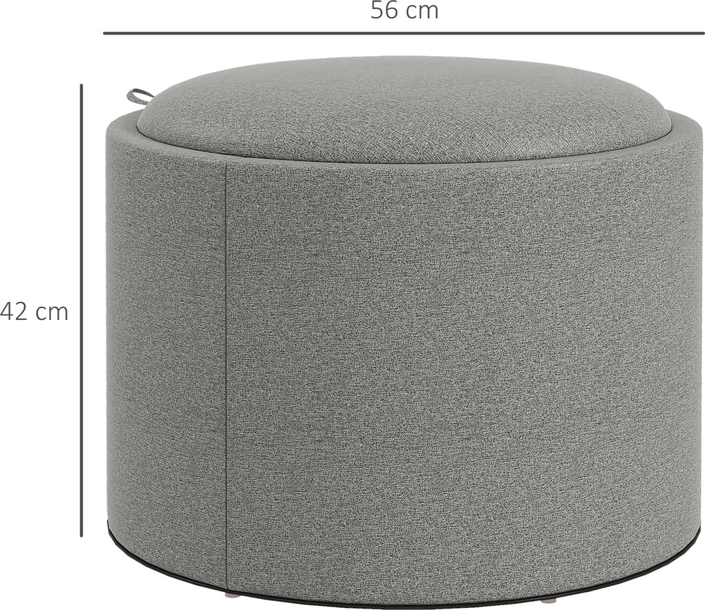 HOMCOM Pufa Pufa, Lekki, ukryta przestrzeń do przechowywania, składane wieko, 5 6cm x 56 cm x 42 cm, Szary + Naturalny