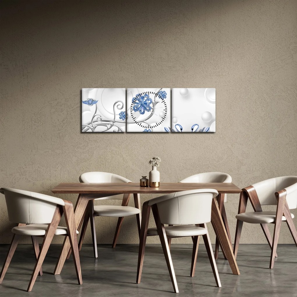 Obraz - Niebieskie łabędzie (z zegarem) (90x30 cm)