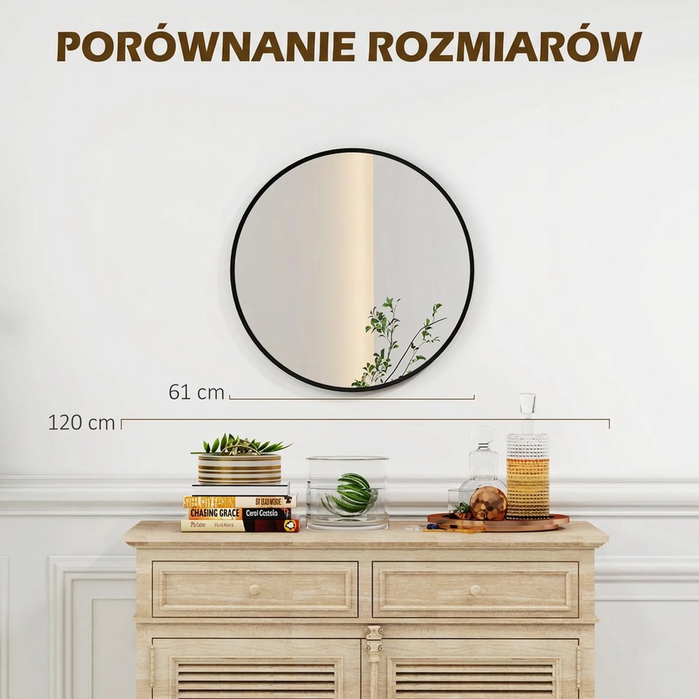 HOMCOM Lustro ścienne okrągłe nowoczesne czarne dekoracyjne do salonu przedpokoju sypialni 61 cm | Aosom PL